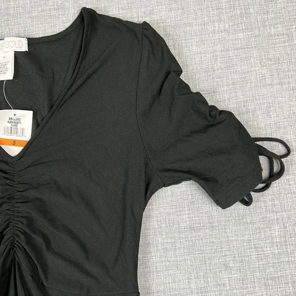 Planet Gold Black Ruched Fit and Flare Dress Juniors Size Small - Picture 3 of 6